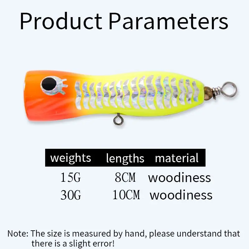 Señuelo de pesca de curricán Popper de madera, cebo Artificial para peces de playa, 8cm/15g, 10cm/30g, 1 unidad - imagen 3