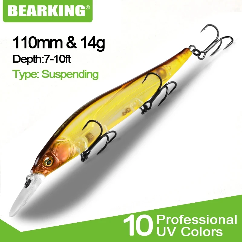 Bearking excelente acción A + Señuelos de pesca colores surtidos manivela Minnow 110mm 14g bola de tungsteno modelo caliente cebo de manivela - imagen 2