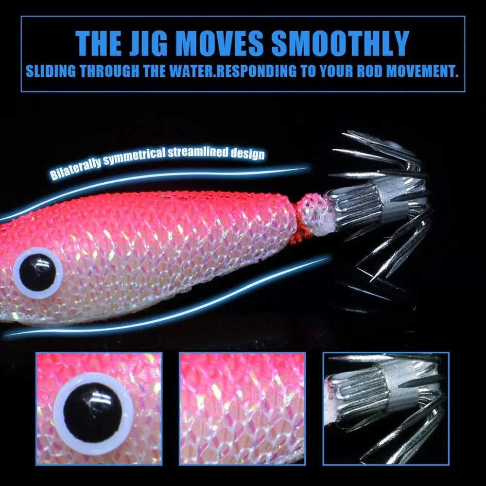 7 unids/pack 2,4g 5,5 cm plantillas luminosas de calamar paraguas ligero gancho acero inoxidable pesca sepia camarón pulpo cebo Jigging - imagen 5