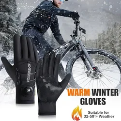 Guantes de ciclismo impermeables para hombre, guantes térmicos de lana con pantalla táctil y dedos completos, antideslizantes, cálidos, a prueba de viento, para invierno