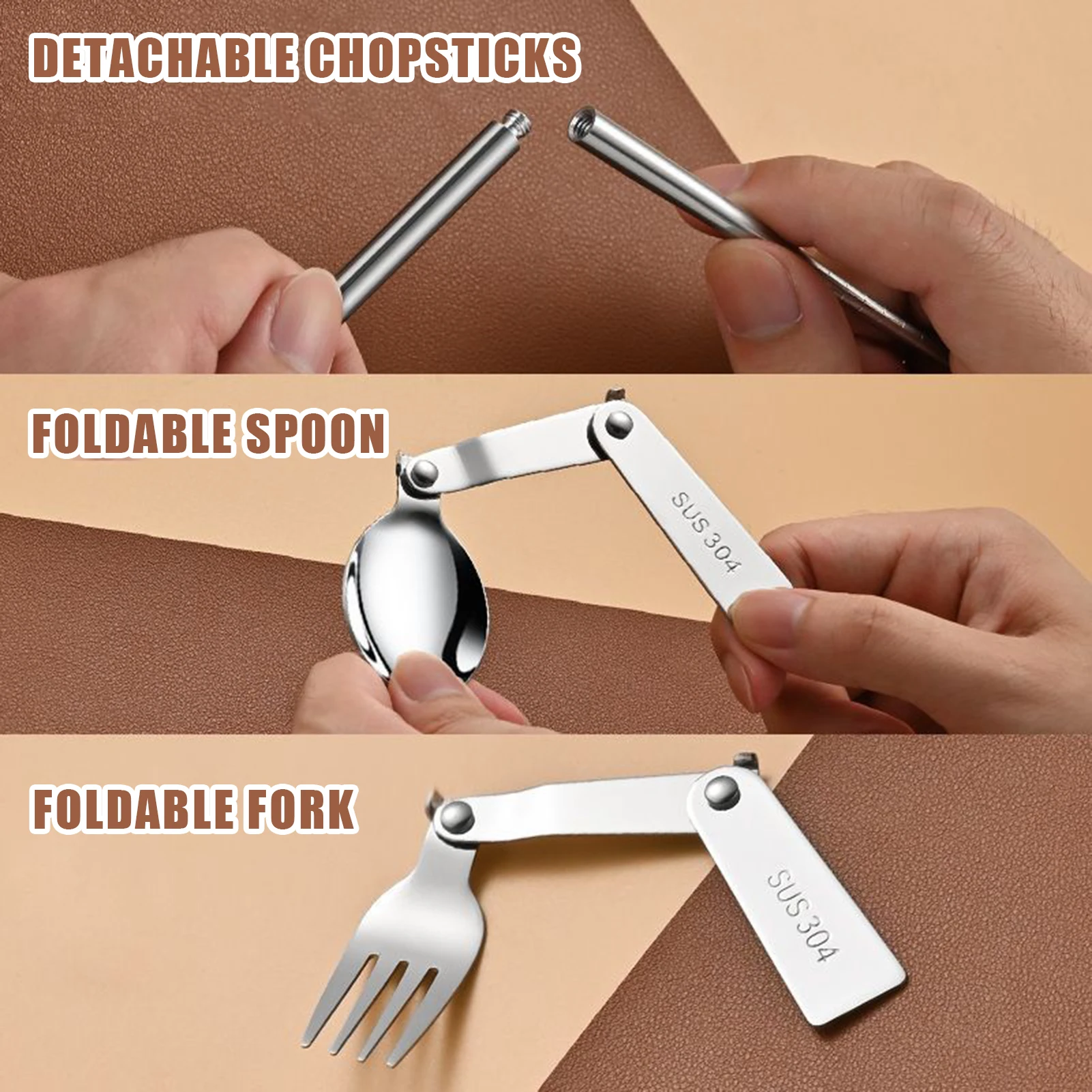 Cubiertos plegables de acero inoxidable para pesca y camping - imagen 4