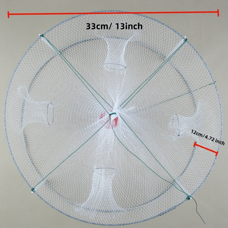 1 Uds. Trampa de red plegable para pesca de camarones, peces, cangrejos, 4 agujeros, cangrejos, langosta, rejilla fundida, jaula de inmersión 33*12cm - imagen 2