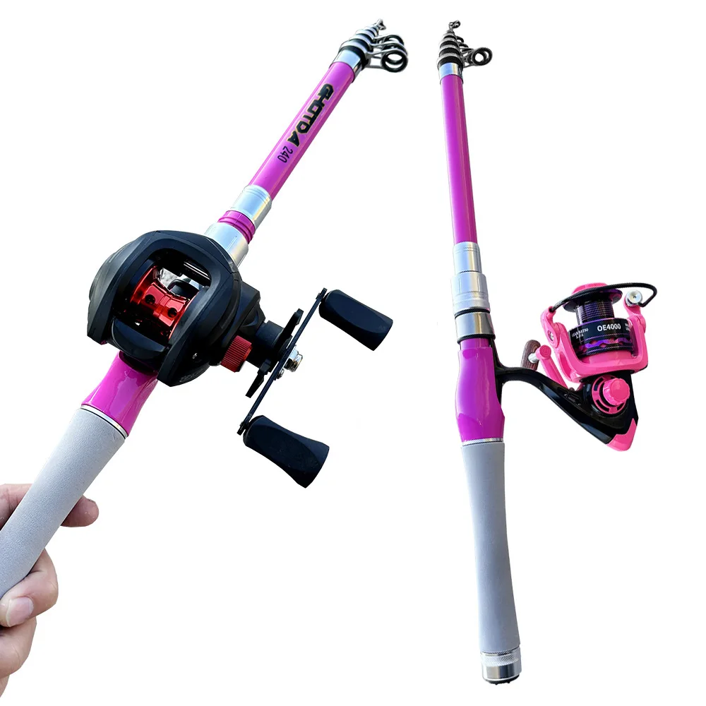 Señuelo telescópico, línea de caña de pescar Combo1.5-2,4 M, 5,2: 1/7,2: 1, relación de engranaje de alta velocidad, carrete giratorio de Baitcasting, aparejos de Pesca - imagen 3