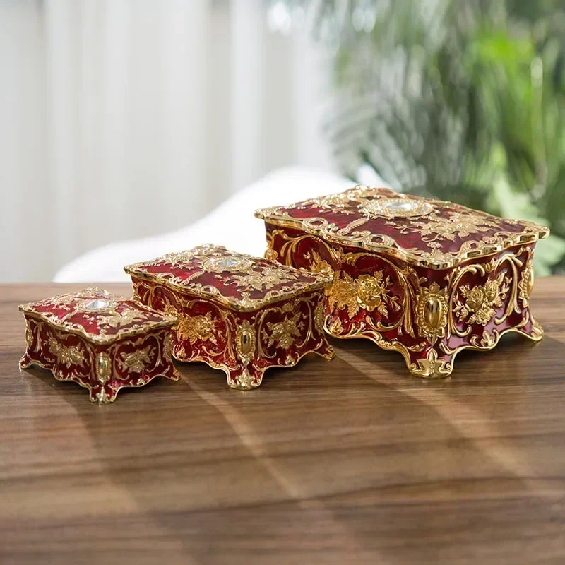 Caja de joyería para almacenamiento de tesoros, 3 tamaños, anillo, pendientes, collar, ataúd, cofre, caja de almacenamiento de regalo europea, decoración del hogar - imagen 2