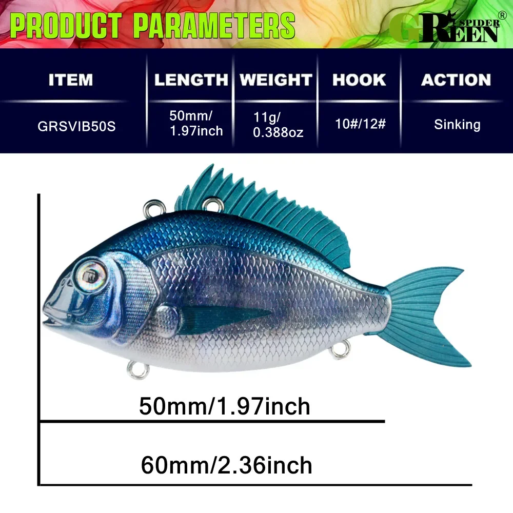 Señuelo de pesca hundido de 50mm y 11g, señuelo VIB para lubina, señuelo de pesca con vibración, cebo de pesca de agua de mar y agua dulce - imagen 3