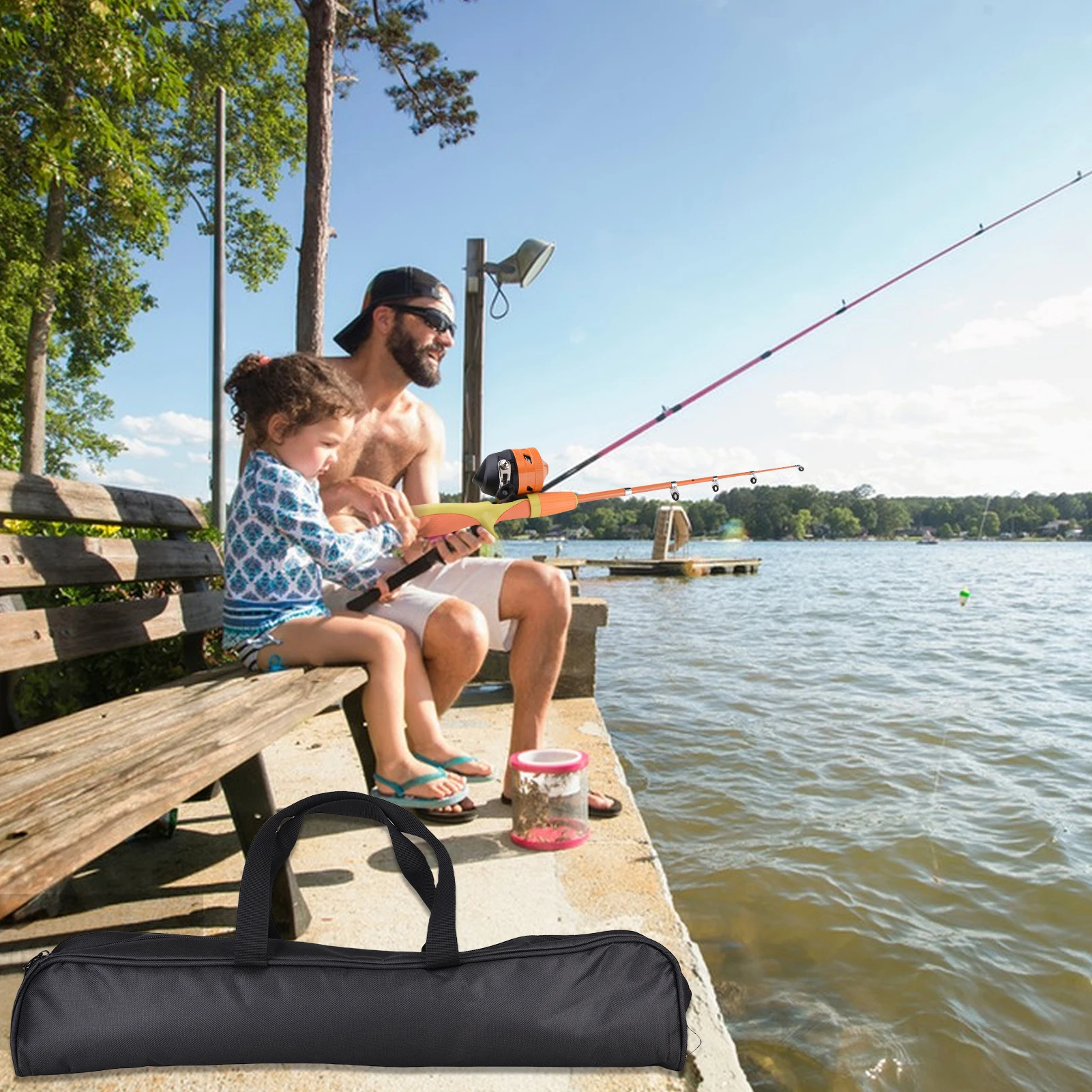 Juego de caña de pescar para niños, kit combinado de caña de pescar telescópica portátil de 1,3 metros y carrete para niños y niñas - imagen 3