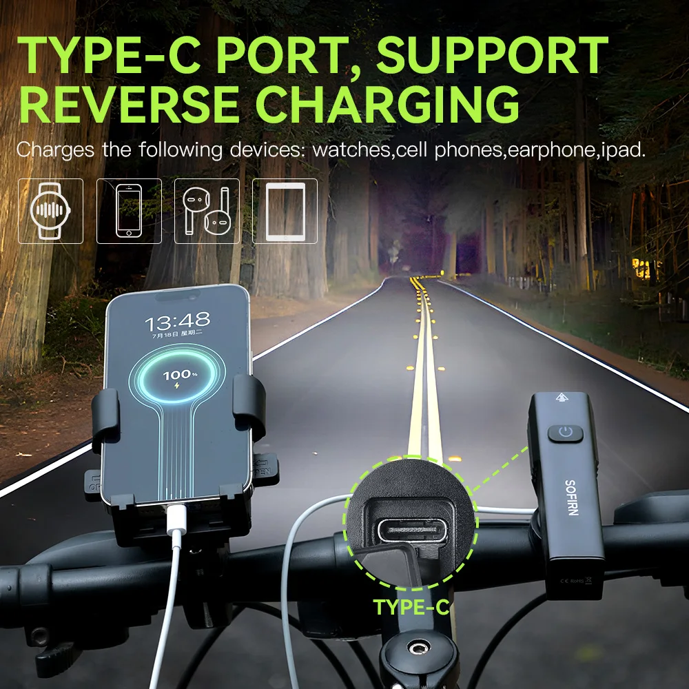 Sofirn BS01 Luz bicicleta MTB recargable USB impermeable ajuste brillo