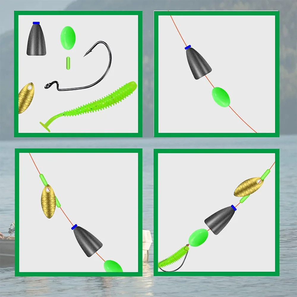 375 unids/set pesca luminosa nocturna cuentas duras gusanos suaves brillo mar señuelo de pesca cebo flotante aparejos de pesca Accesorios - imagen 4