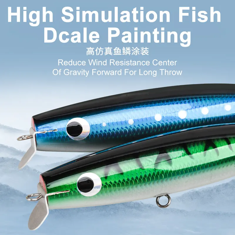 OBSESSION WD133 195mm 90g Topwater agua salada madera Popper señuelo de pesca Popper de madera cebo de curricán Sa barco pesca Wobbler señuelos - imagen 4