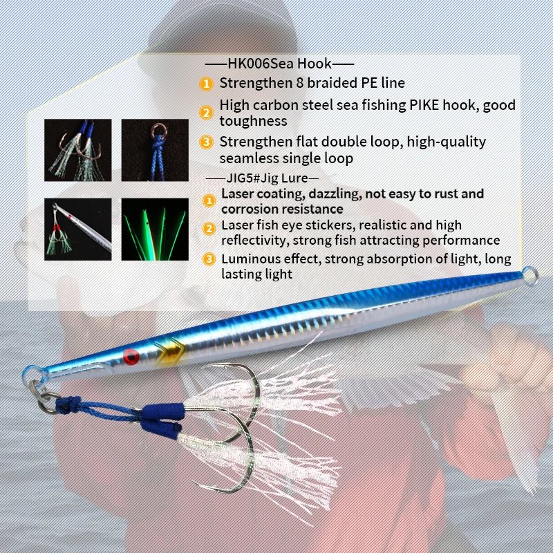 OBSESSION J5 60g-350g señuelo de Jigging de Metal de hundimiento rápido tira larga plantilla de dibujo rápido Señuelos de Pesca Jigbait luminoso de vibración lenta - imagen 5