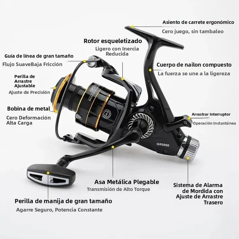 Carrete giratorio Huidiao Bite Runner 3000-7000 4 + 1BB Zero Play 4,7:1/5,2:1 relación de engranaje carrete de pesca de arrastre delantero y trasero para pesca de carpa - imagen 2