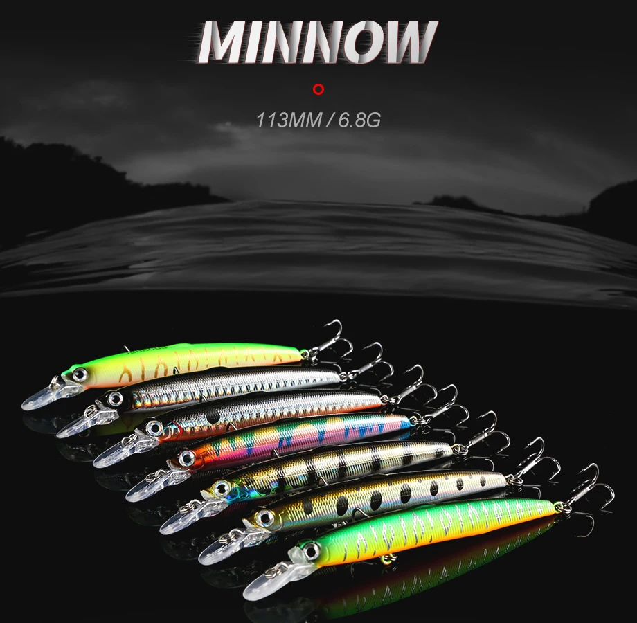 Señuelo Suspending Minnow JOHNCOO 95mm 6,5g vista lateral