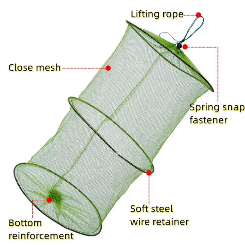 Red de pesca portátil de 2/3 capas, jaula de malla para peces y camarones, red trampa de pesca, aparejos plegables de 50/70cm x 30cm - imagen 2