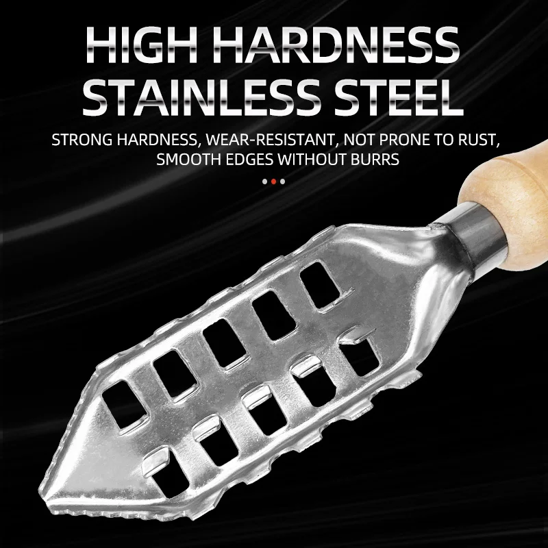 Cepillo genérico, eliminador de escalador de pescado, escamas de pescado de dientes de sierra de acero inoxidable con mango de madera, raspador de cepillo de limpieza de pescado - imagen 3