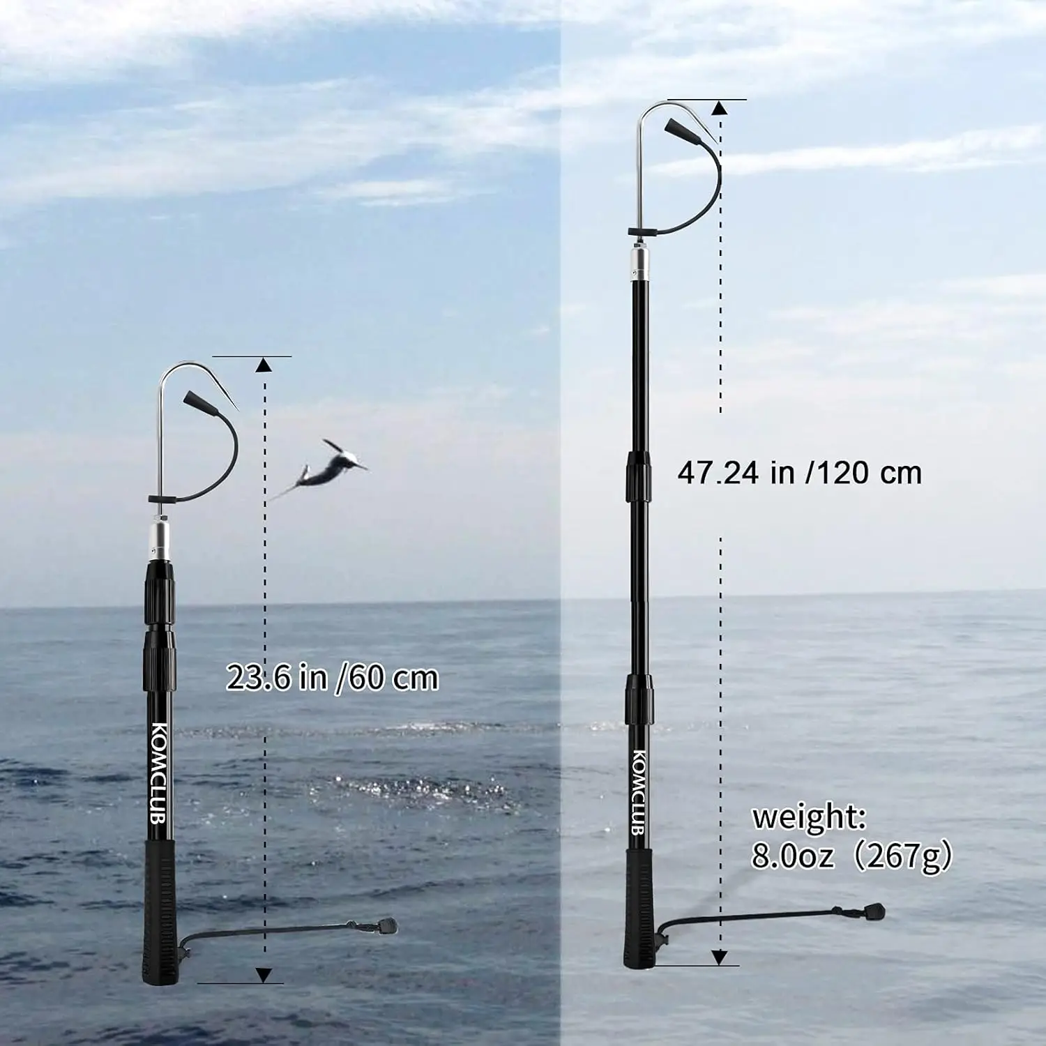 KOMCLUB Jaula pesca telescópica anzuelo lanza garfo antideslizante - imagen 2