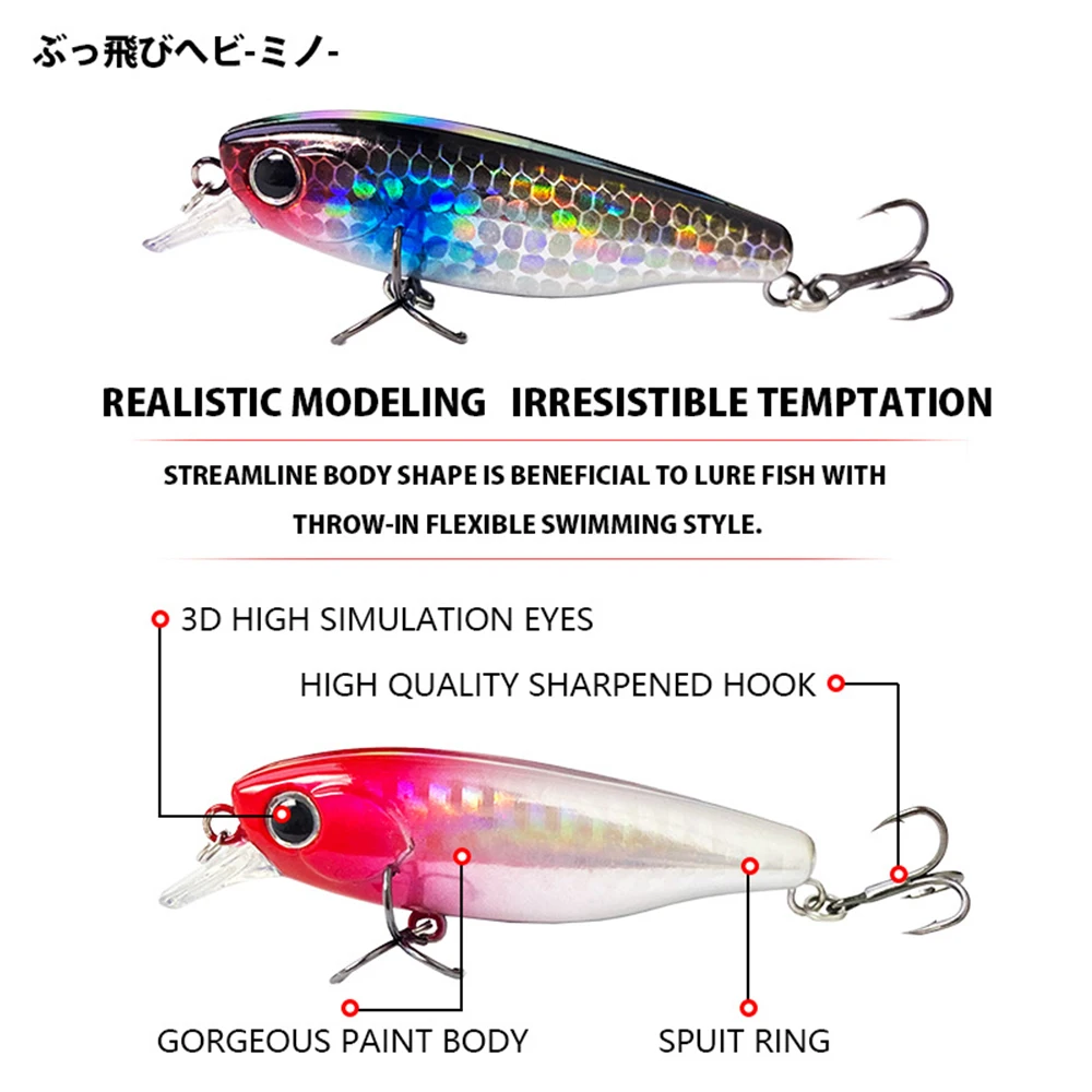Señuelos de Pesca que se hunden Minnow Wobbler, cebo duro Artificial pequeño de fundición larga, Jerkbait, accesorios de pesca, carpa, lubina, MN624, 6cm, 7g - imagen 5