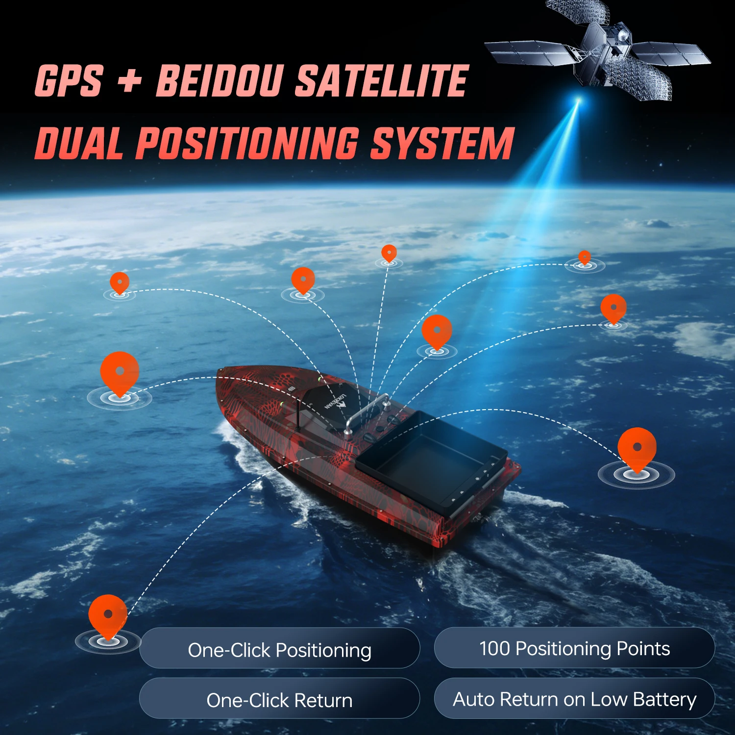Bote cebador GPS LOKEEVAN con sonda de profundidad y temperatura - imagen 3