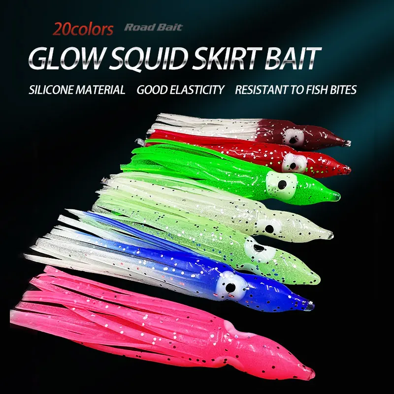 5 unids/bolsa 5-12cm 20 colores calamar brillante para señuelo de pesca hoochies de goma suave pulpo calamar falda cebo agua de mar para lubina atún - imagen 3