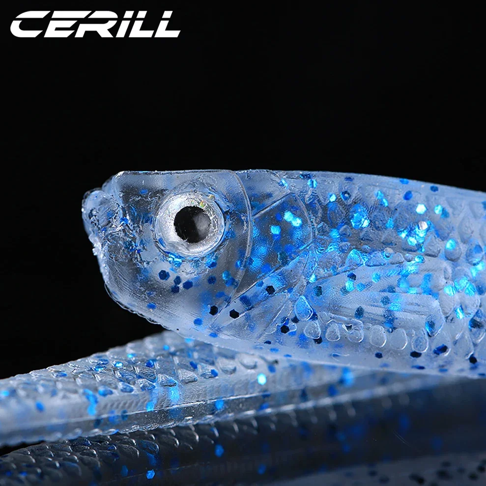 Ceril-cebo de gusano de silicona de cola de horquilla, señuelo suave, impacto oscilante, delineador realista, carpa, Lucio Artificial, Swimbait, 20 piezas, 7cm, 2g - imagen 5