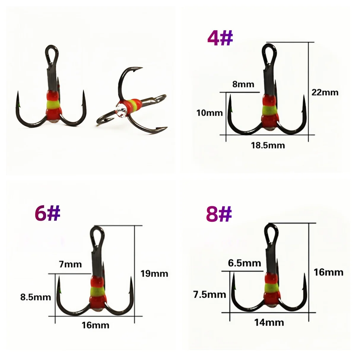 Anzuelo triple de pesca, anzuelo de hielo de colores, 10 Uds. - imagen 3