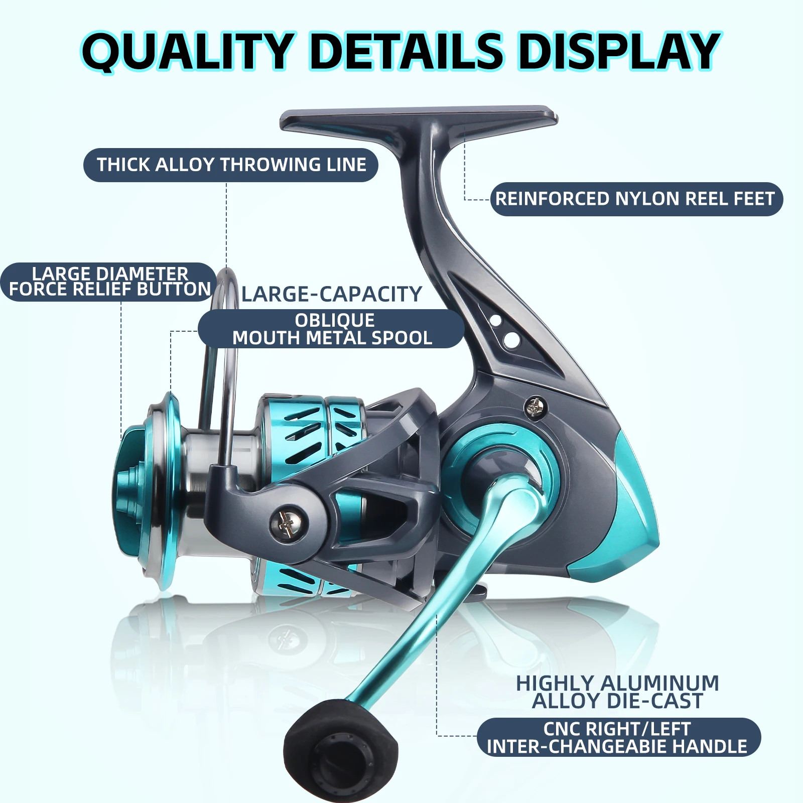 Carrete de pesca giratorio ambidiestro DKPro 1000-7000 para agua salada, carrete de Metal y mango, aparejos de pesca duraderos - imagen 3