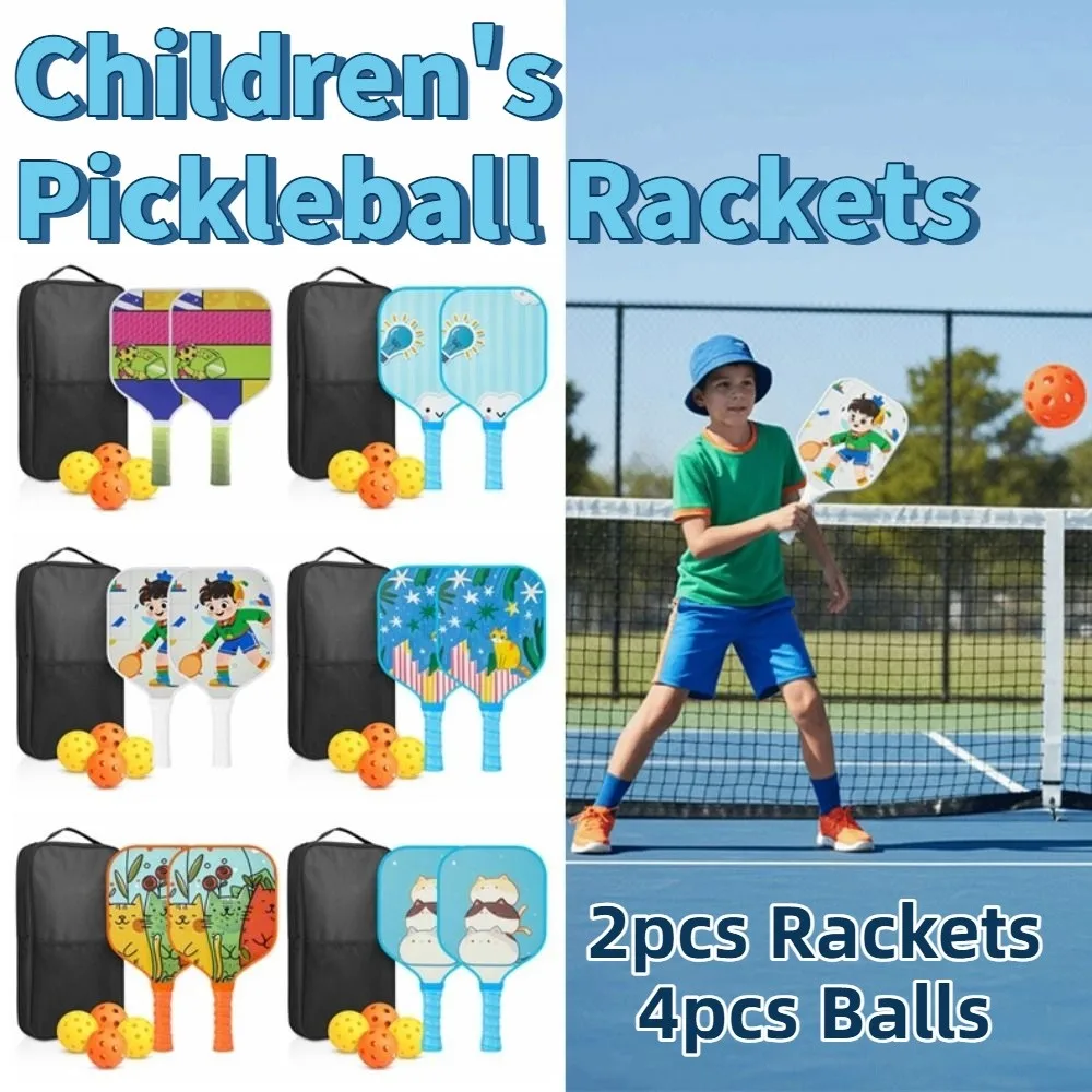 Juego de Pickleball para niños de dibujos animados, juego de Pickleball portátil ligero, juego de Pickleball Universal de 4 pelotas para deportes al aire libre - imagen 5