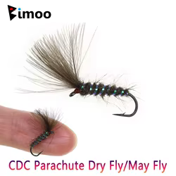 Bimoo 6PCS # 14 # 16 púas CDC paracaídas mosca seca mosca mayfly Artificial emergente insecto cebo para trucha Grayling perca señuelo de pesca