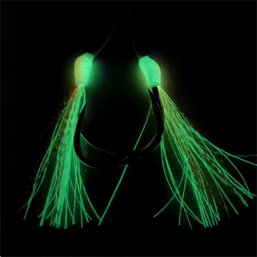 Señuelo luminoso de pesca Jigging lento, anzuelo de asistencia fundido, púas individuales, hilo de pluma, acero de alto carbono, 10 unidades por lote - imagen 5