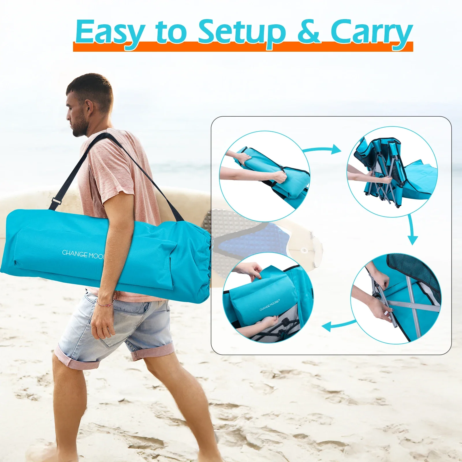 Cama de playa plegable Goture de 1,8 M con reposacabezas, cama ultraligera para exteriores, reclinable, cama plegable de viaje para playa con conducción automática - imagen 4