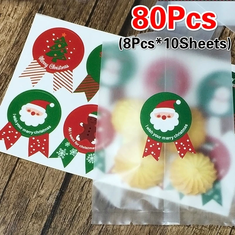 80 unids/set etiqueta navideña pegatina de papel paquete pegatinas de sellado para galletas dulces nueces paquete árbol de Navidad muñeco de nieve regalo