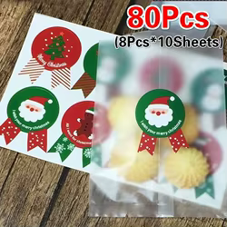 80 unids/set etiqueta navideña pegatina de papel paquete pegatinas de sellado para galletas dulces nueces paquete árbol de Navidad muñeco de nieve regalo