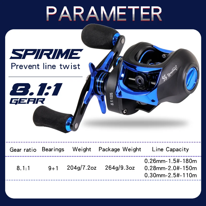 Sougayikang-carrete de Baitcasting de 8Kg, arrastre máximo 9 + 1 BB, relación de engranaje 8,1: 1, carrete de pesca de alta velocidad para pesca en agua dulce y salada - imagen 4