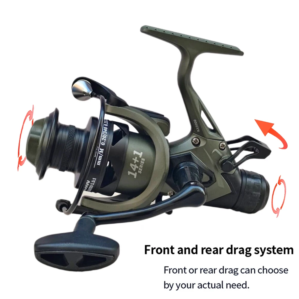 Carretes de pesca giratorios de doble freno delantero y trasero de carpa, carrete de línea Matel, herramientas de pesca, arrastre fuerte, relación de engranaje alta 5,5: 1 3000-6000 - imagen 3
