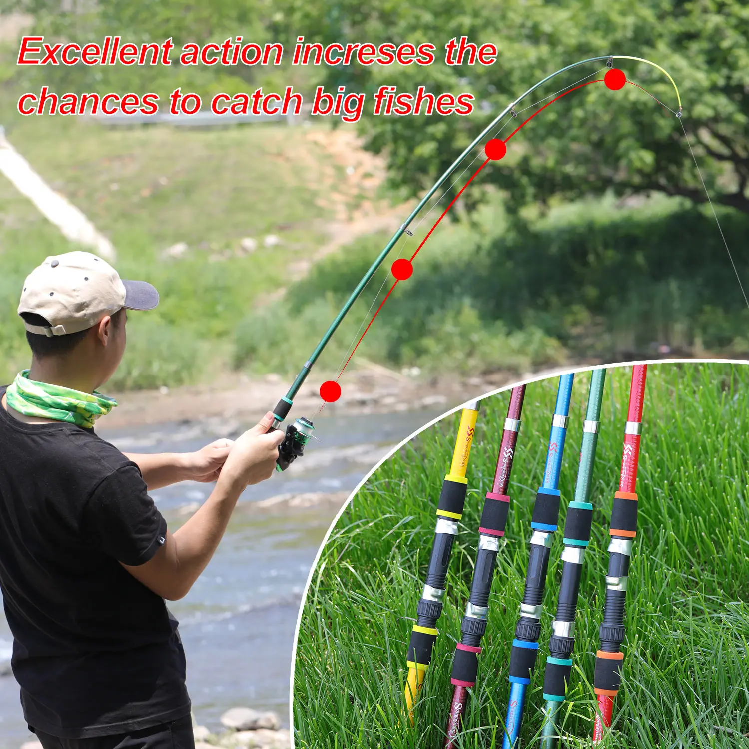 Caña telescópica Sougayilang 1,8m M Power – Fibra de vidrio para niños - imagen 5