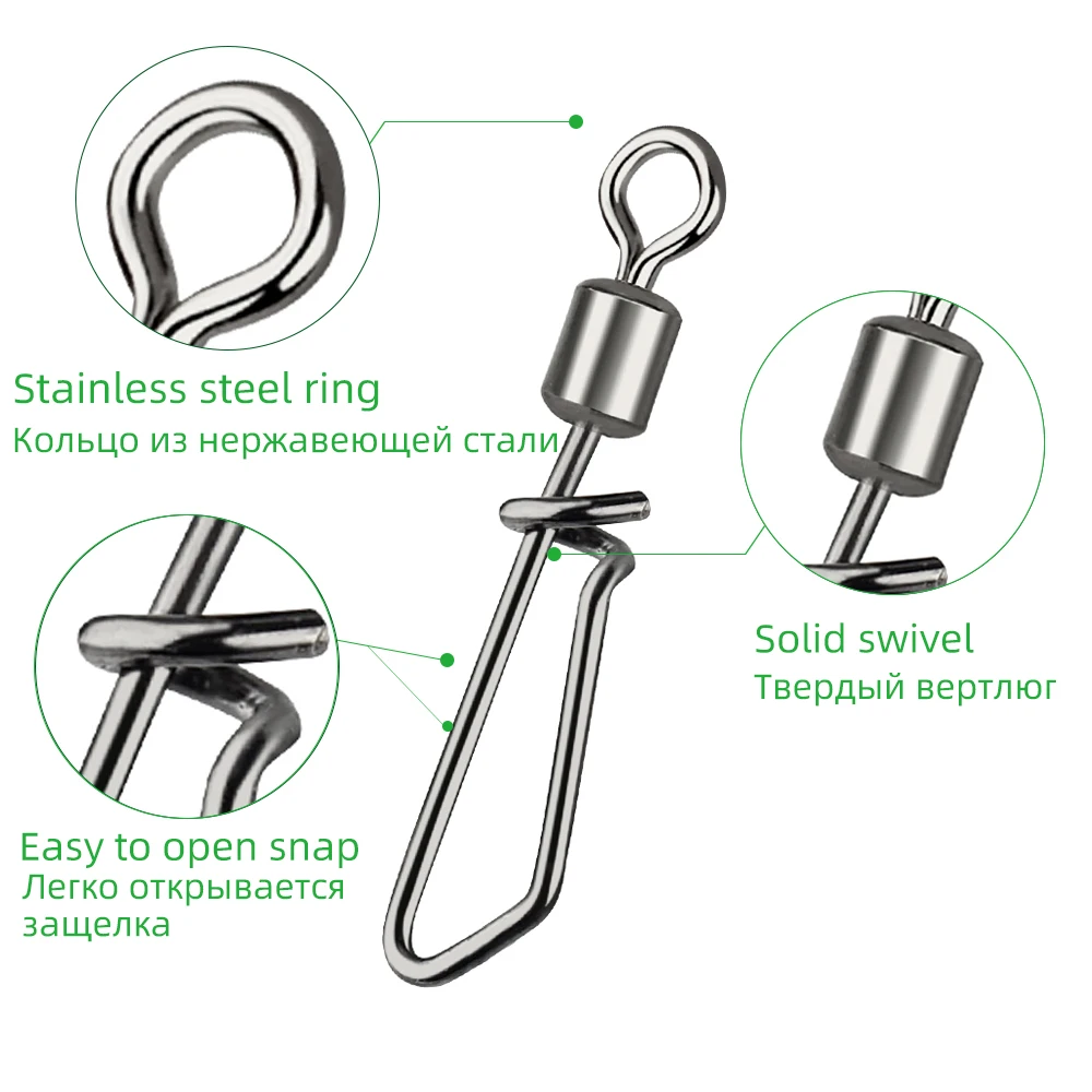 DNDYUJU 50 Uds. De acero inoxidable, giratorios de pesca a presión, rodamiento de bolas, Pin giratorio para señuelo, anzuelo, accesorios de aparejos de pesca - imagen 3