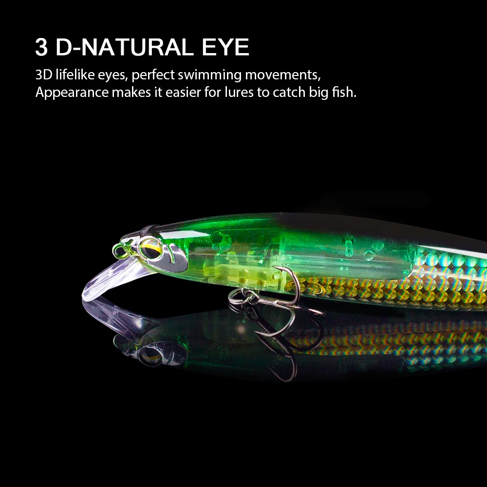 Hanlin-Señuelos de Pesca de plástico duro, anzuelos flotantes de suspensión en el interior, Wobblers artificiales, aparejos de lubina, 130mm, 19g - imagen 3