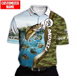 PLstar Cosmos nombre personalizado Walleye Fishing 3D completamente estampado Polos de hombre Casual solapa camisa de manga corta PLP03