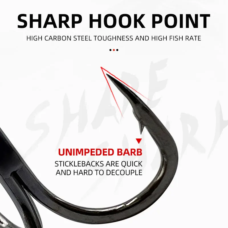 20 piezas el potente anzuelo de pesca en el mar Triple reforzado con ranura para sangre, acero rico en carbono, adecuado para una variedad de áreas marinas - imagen 3