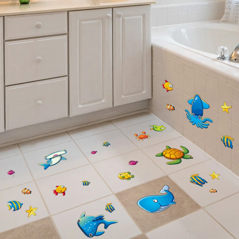 6 uds pegatinas de azulejos de dibujos animados niños baño de bebé pegatinas de bañera mate antideslizantes decoración de baño del mundo del océano - imagen 4