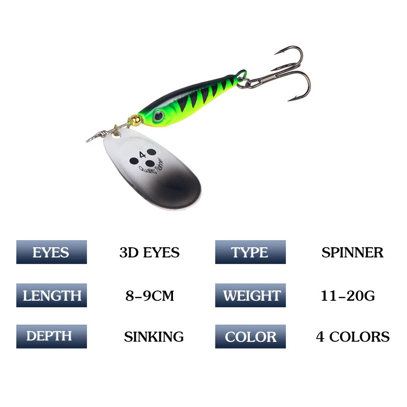 1 Uds. Cebo giratorio, cuchara, señuelos de lentejuelas, 11/15/20g, 80/85/90mm, Lucio, Iscas de Metal, cebo Artificial para lubina, aparejos de pesca - imagen 3