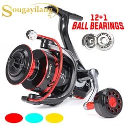 Carrete de Pesca giratorio Sougayilang 12 + 1BB, carrete de aluminio de alta resistencia, arrastre máximo de 16kg, regalo gratis, línea de Pesca de 500m