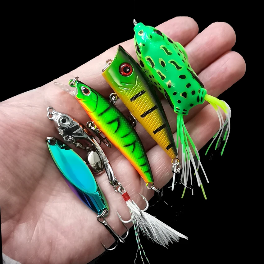 Juego de Señuelos de Pesca blandos Popper, 5 uds., Wobblers para Lucio, aparejos de pesca, cebo duro, Kit de cebos artificiales biónicos locos falsos, mar - imagen 3