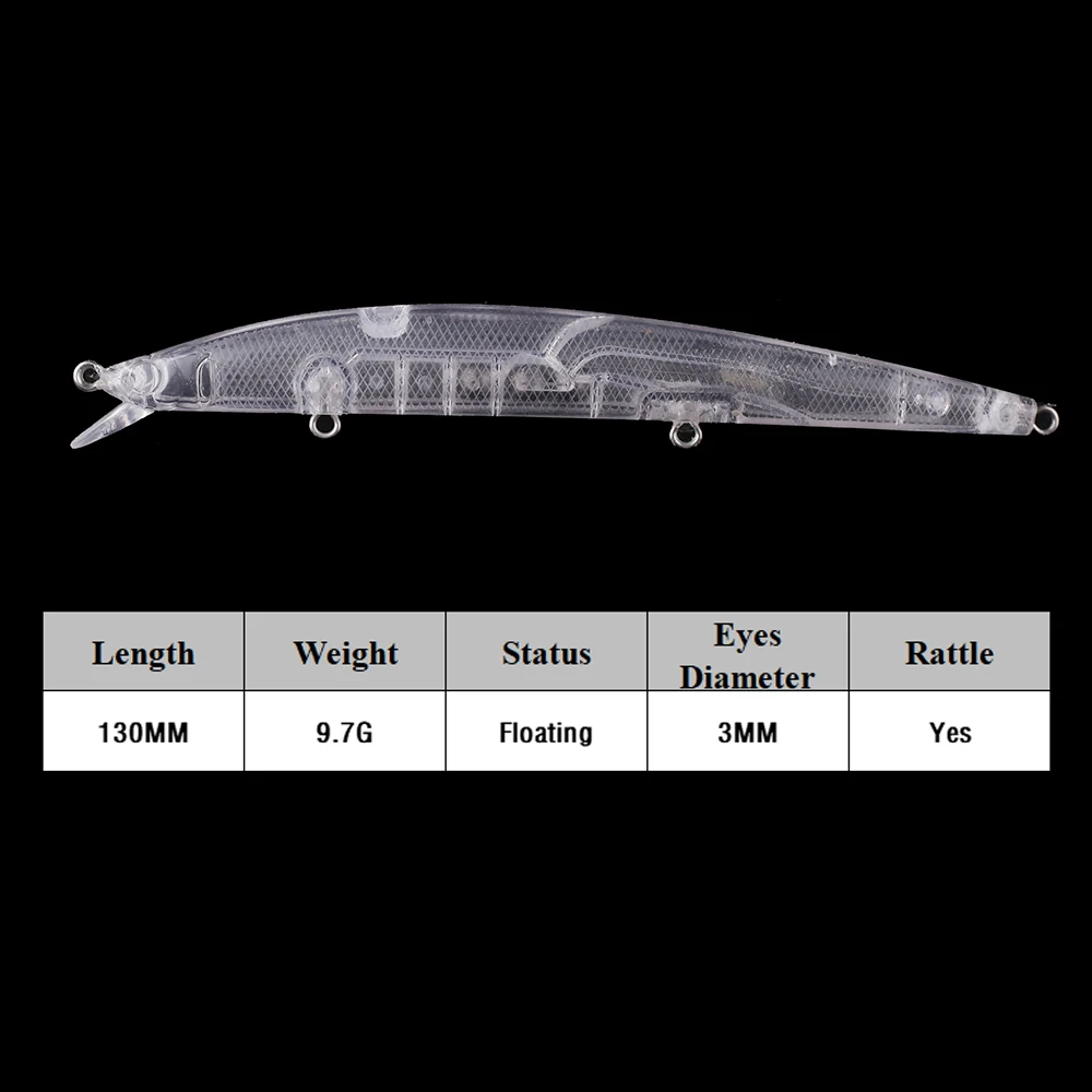 Chan'sHuang-Cebo en blanco sin pintar de 20 piezas, 13cm, 9,7G, sonajero largo flotante, piscardo, señuelo de pesca Artificial hecho a mano - imagen 2
