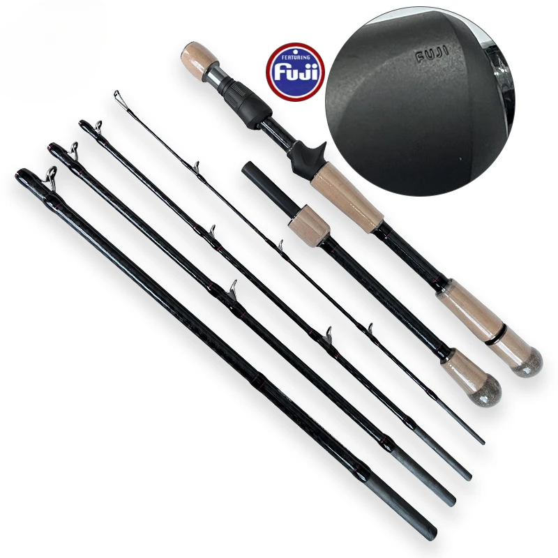 TAKEDO-cañas de pescar de viaje de 2,1 M, asiento de carrete Fuji, guías Fuji, señuelo de lubina, cañas de pescar de fundición para Surf, 6 secciones, caña de trucha ajustable - imagen 2