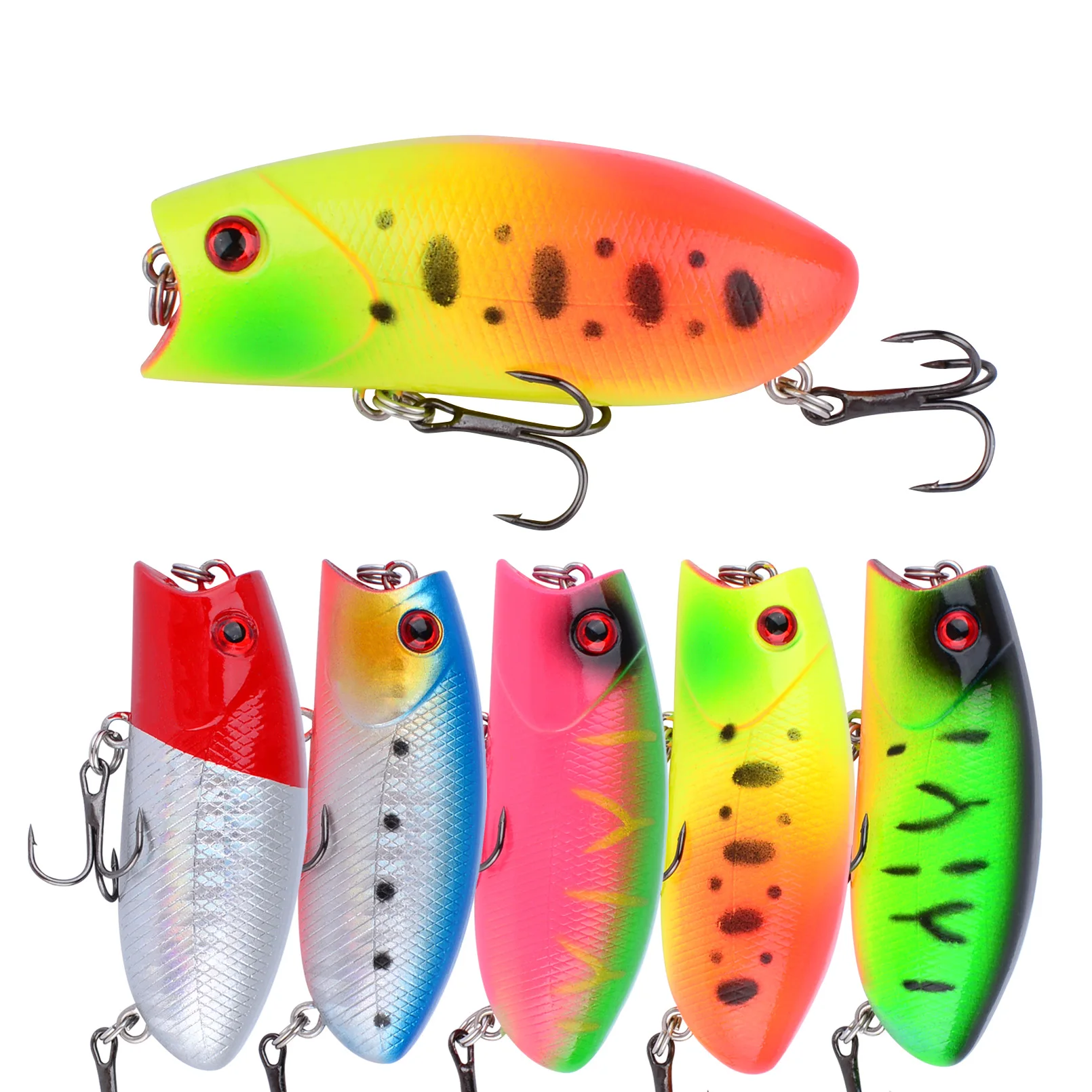 5 uds Señuelos de Pesca Topwater Popper cebo duro Wobblers artificiales aparejos de pesca de plástico