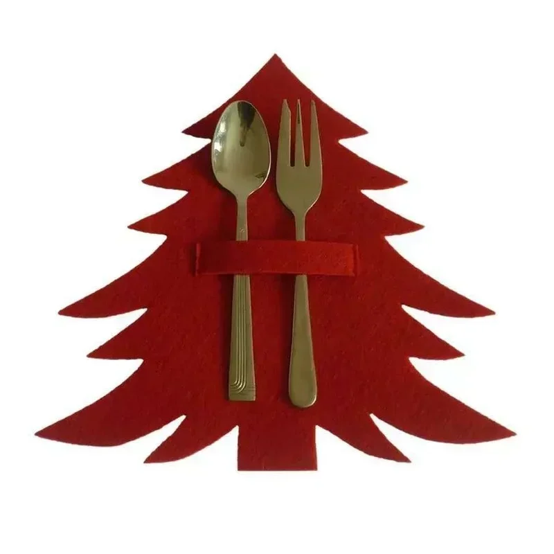 Juego de cubiertos de árbol de Navidad rojo y verde, tapete para cuchillo y tenedor, artículos de decoración de mesa, suministros de conveniencia para el hogar - imagen 3