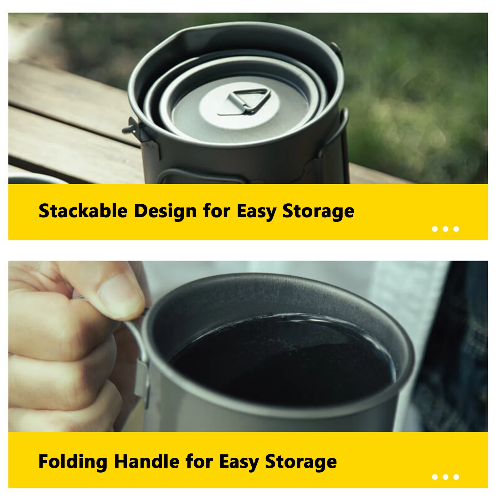 Taza de café Ti para acampar, tapa con asa plegable y bolsa de red para acampar, senderismo y viajar, 3 uds. - imagen 5