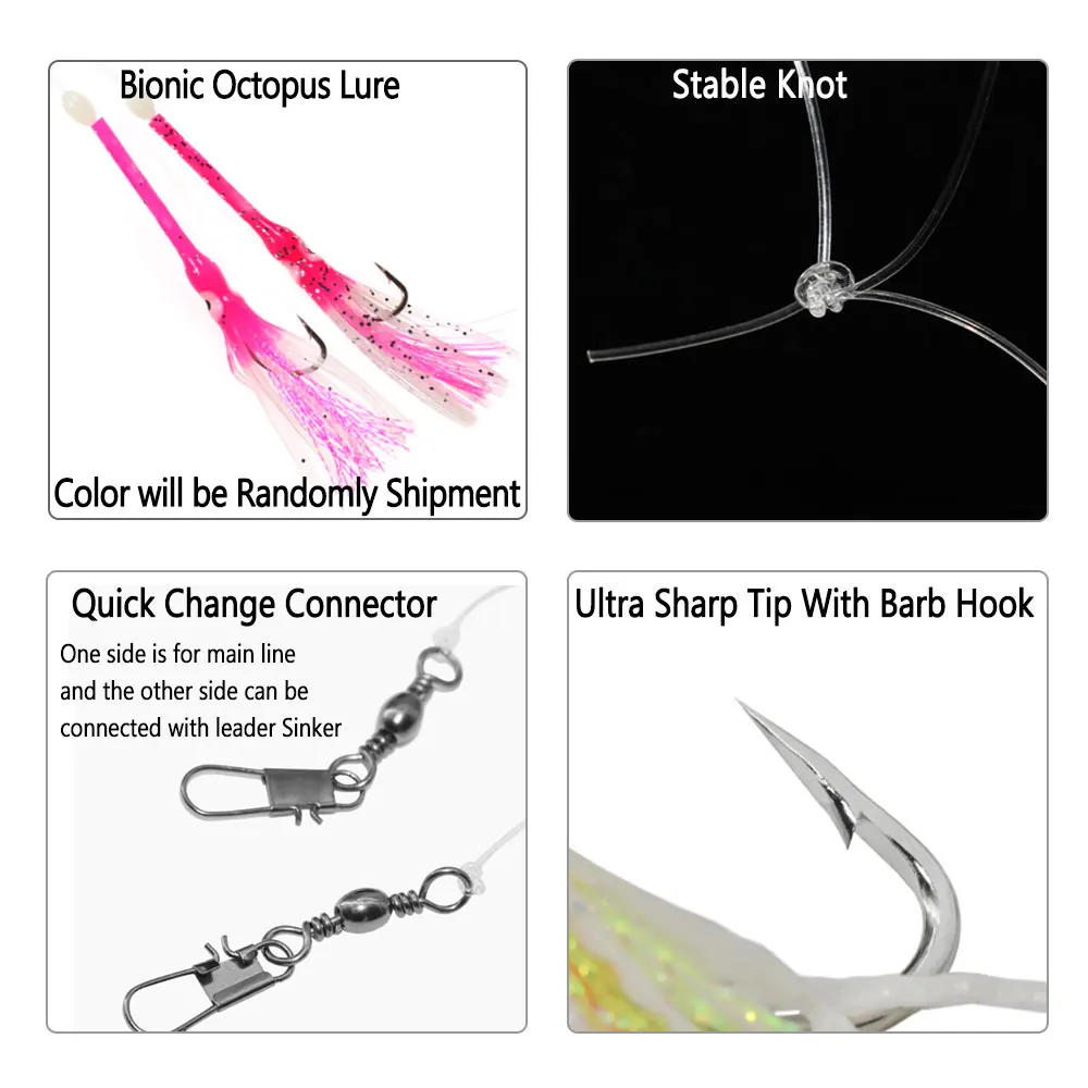 Bimoo, 1 paquete, aparejos luminosos de pulpo Sabiki, ganchos de cuerda de oropel Flashabou, señuelos Saury, calamar, caballa, aparejos de Pesca de agua salada - imagen 3