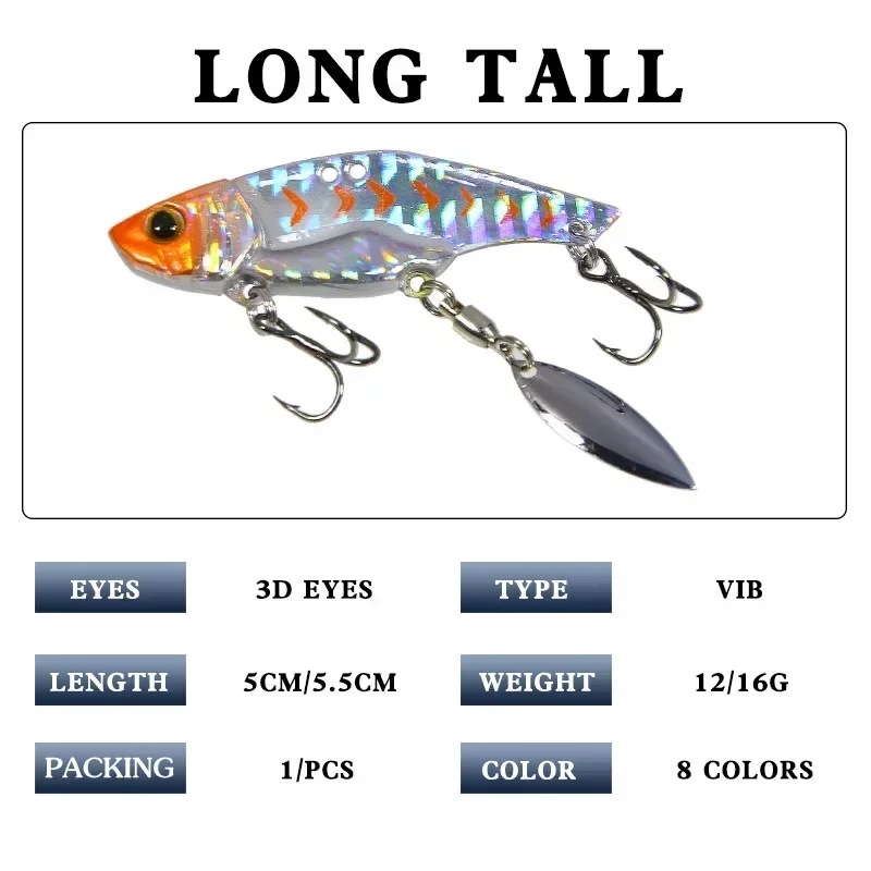 Señuelo duro VIB de Metal para pesca, 12g, 16g, 1 unidad, con cuchara giratoria, ojos 3D, pintura de vibraciones vívidas, señuelo de pesca, aparejos de pesca - imagen 4
