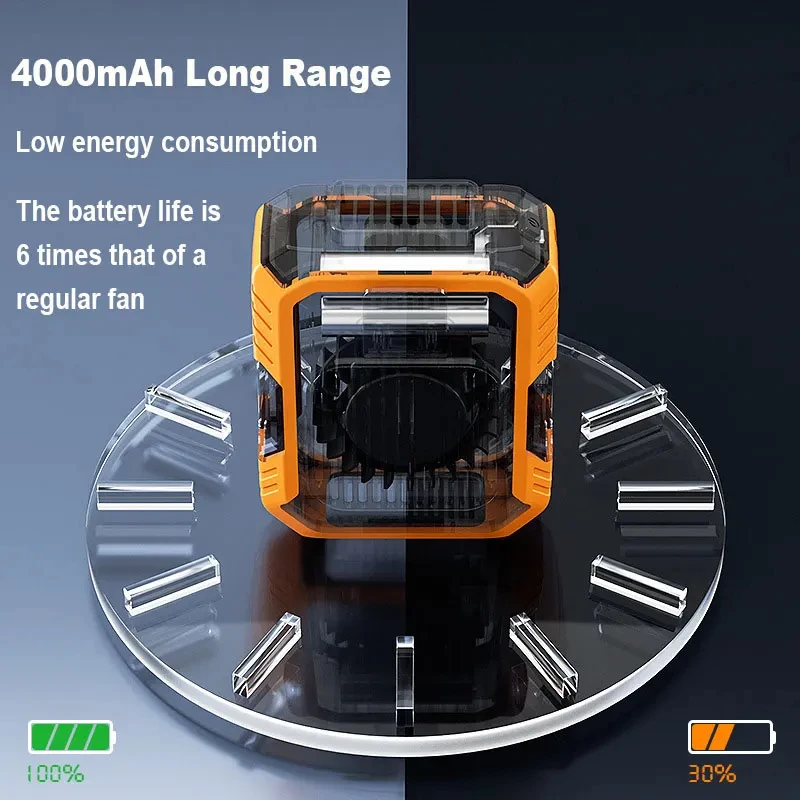 Ventilador de cintura silencioso portátil, ventilador de cuello con carga USB, Clip para deportes de pesca al aire libre, móvil tres en uno, energía móvil, luz de emergencia - imagen 4